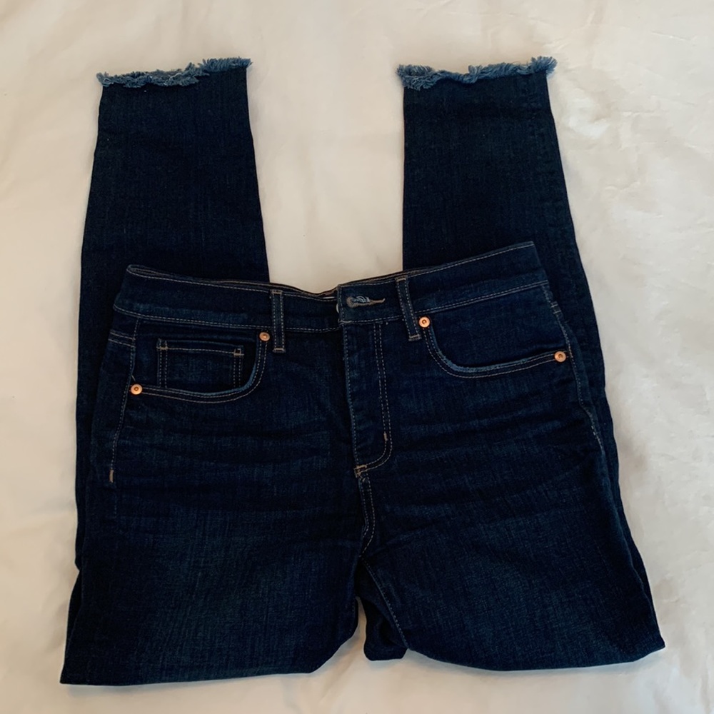 Loft Modern Skinny Frayed Bottom Jeans